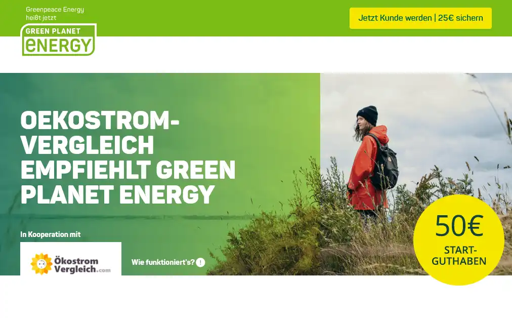 Green Planet Energy - Exklusives Startguthaben beim Ökostrom Vergleich